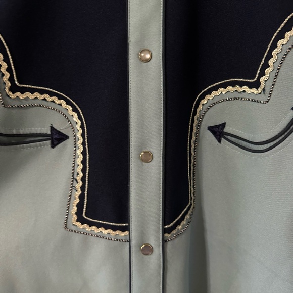 Vintage H Bar C Ranchwear Western Rodeo Embellished Pearl Snap Shirt Blue 17-1/2 - Picture 7 of 9